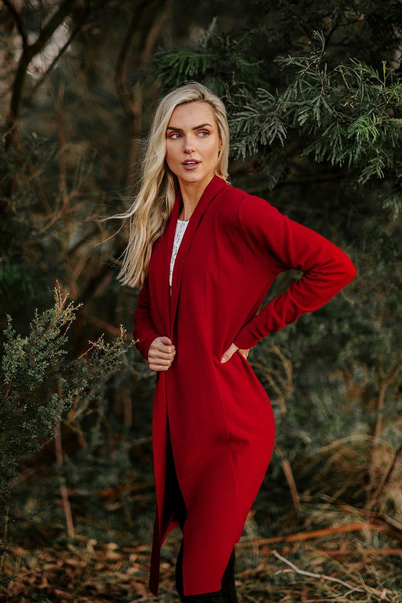 Bridge and Lord's women's Edge to edge cardigan in wine
