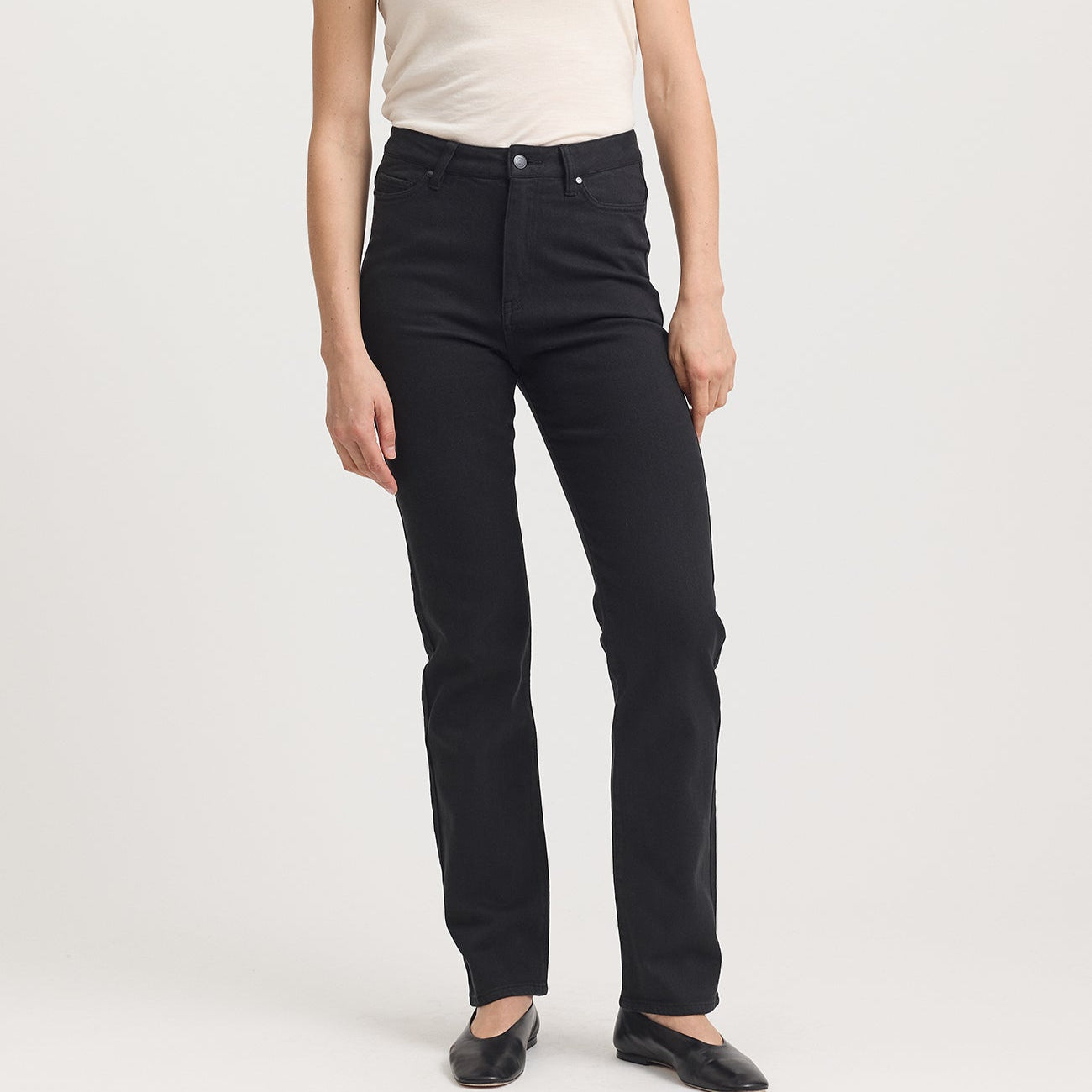 Toorallie Merino-denim high waisted straight leg jeans in black