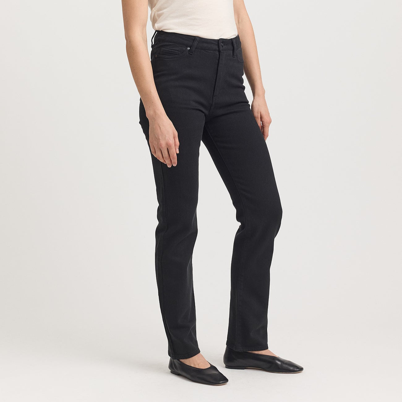 Toorallie Merino-denim high waisted straight leg jeans in black