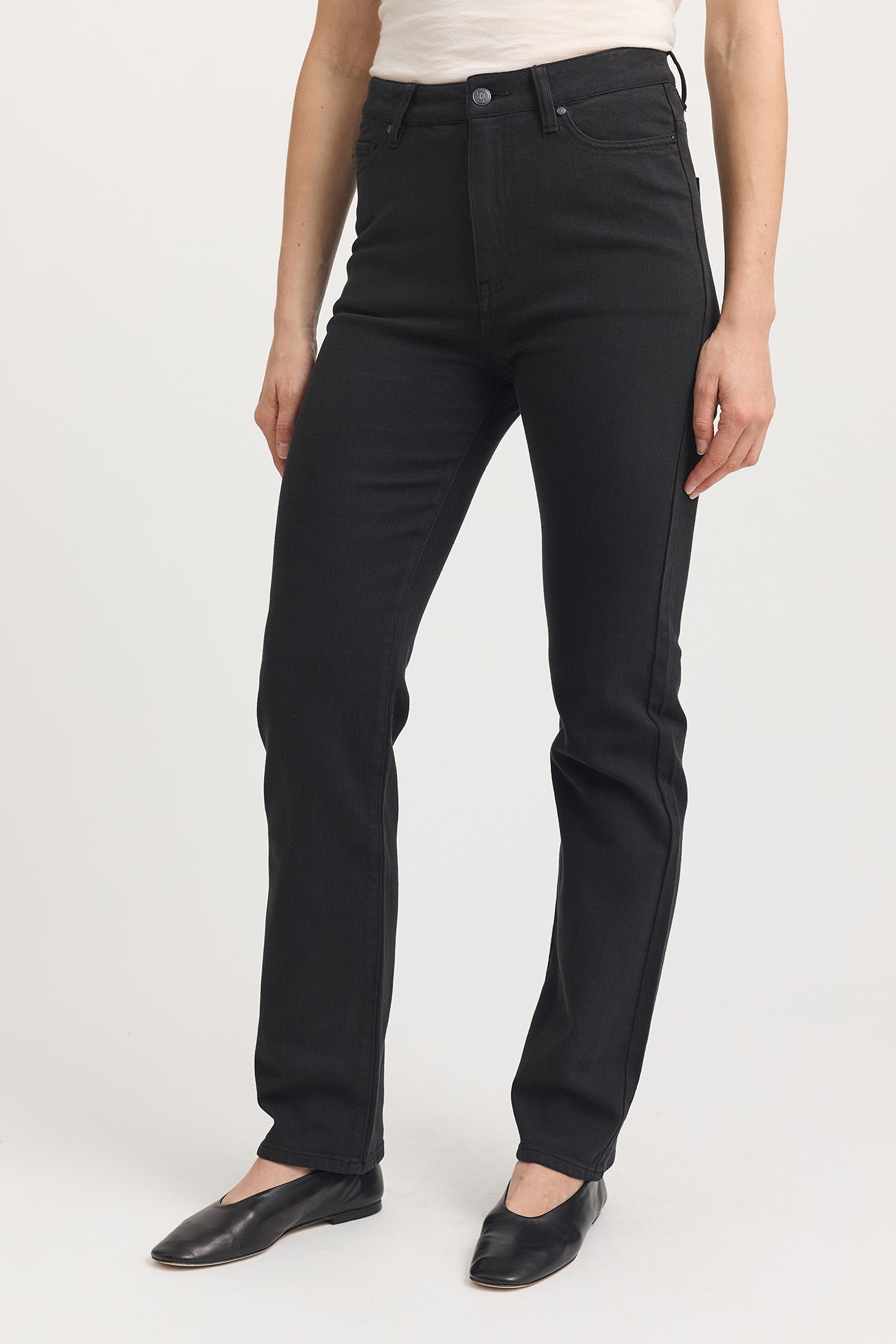 Toorallie Merino-denim high waisted straight leg jeans in black