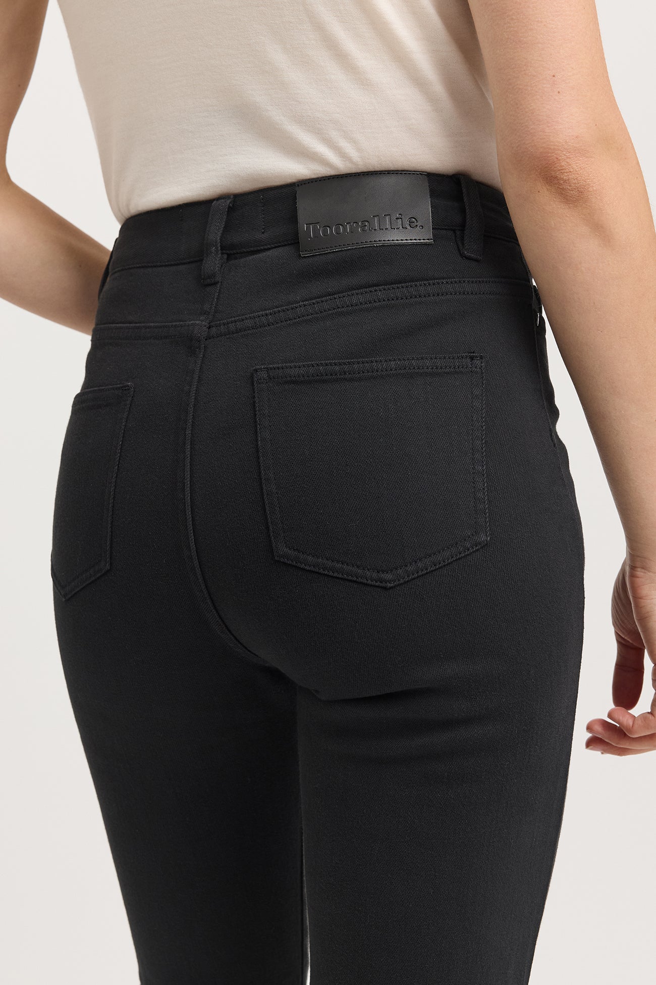 Toorallie Merino-denim high waisted straight leg jeans in black