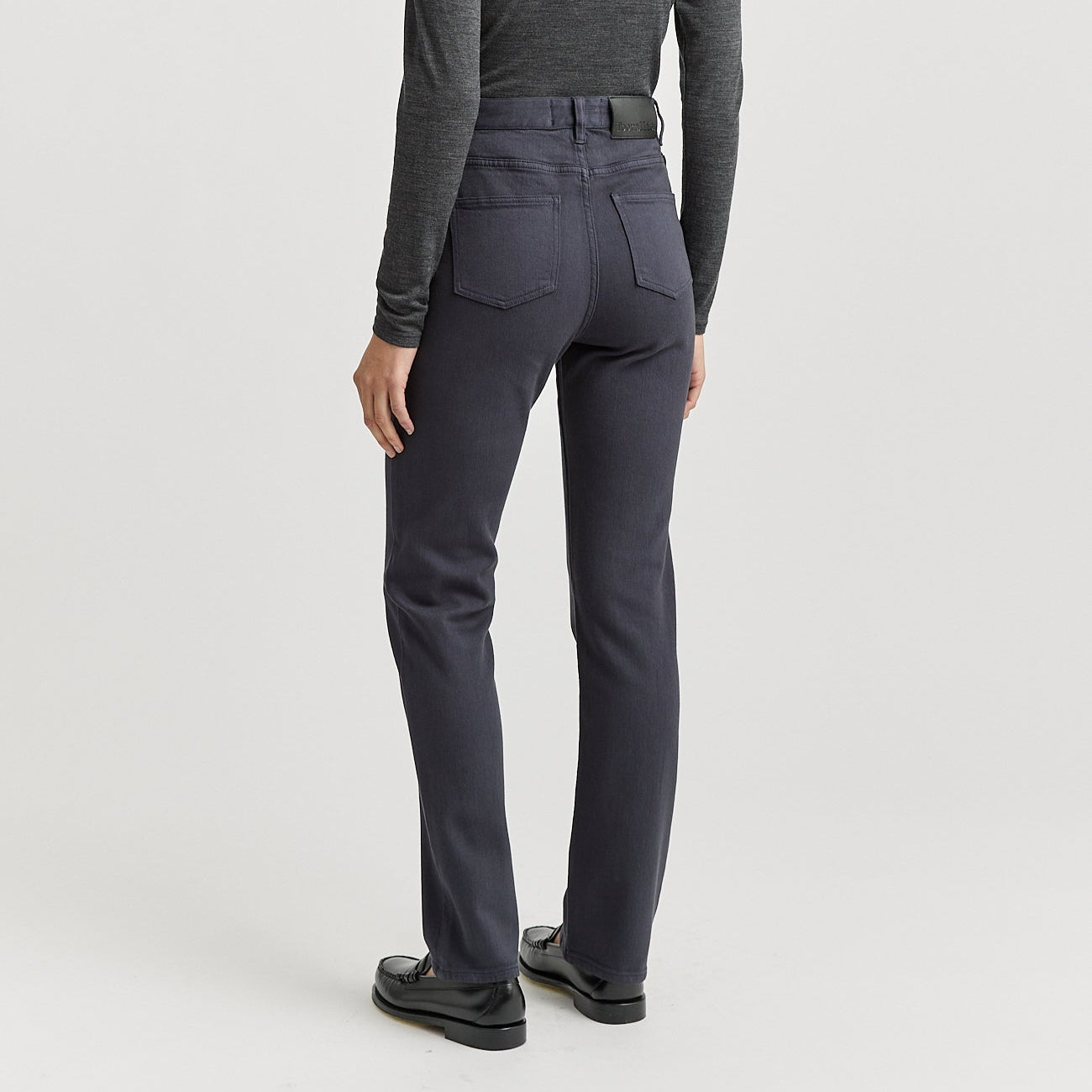 Merino-denim high waisted straight leg jeans in blue stone from Toorallie
