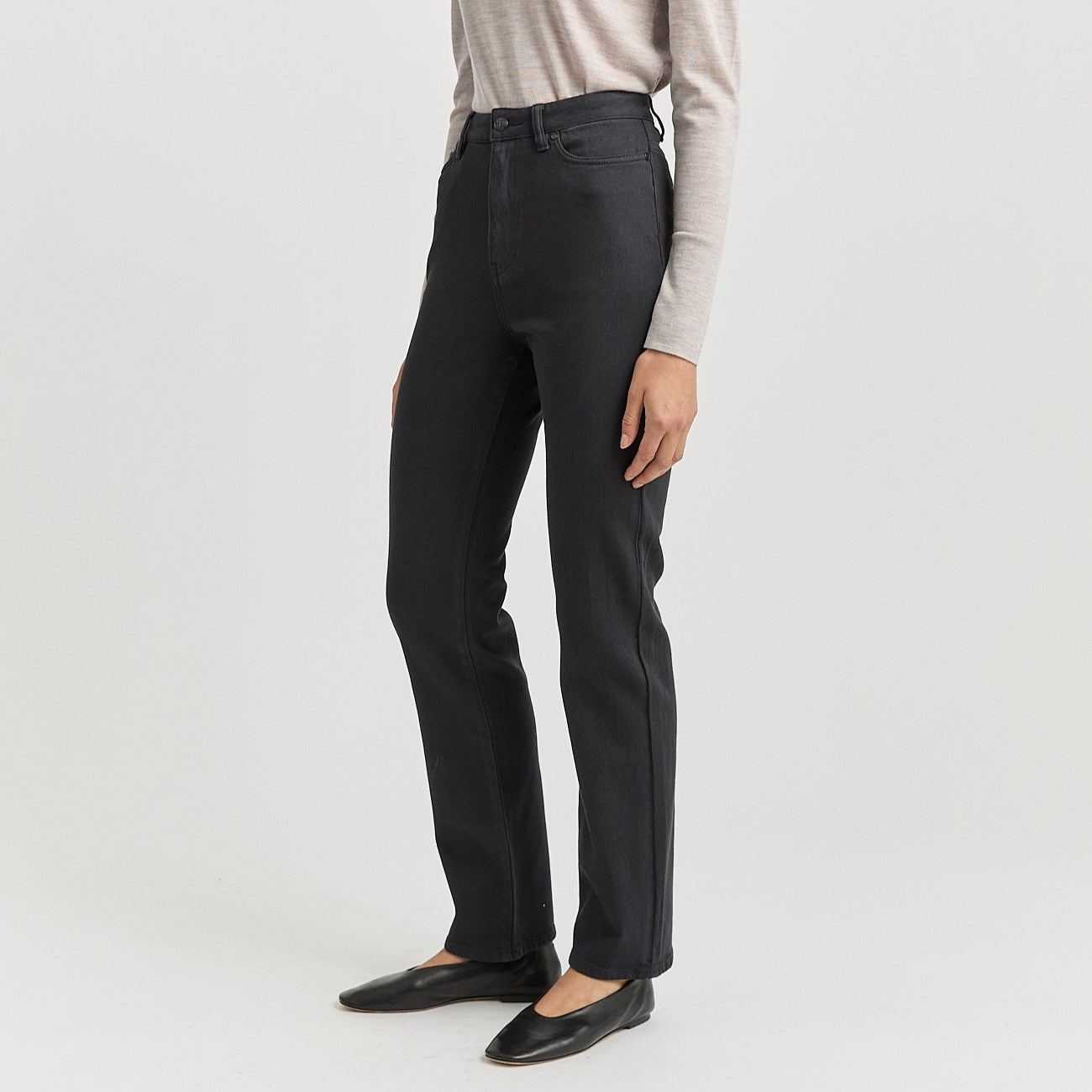Toorallie Merino-denim high waisted straight leg jeans in black