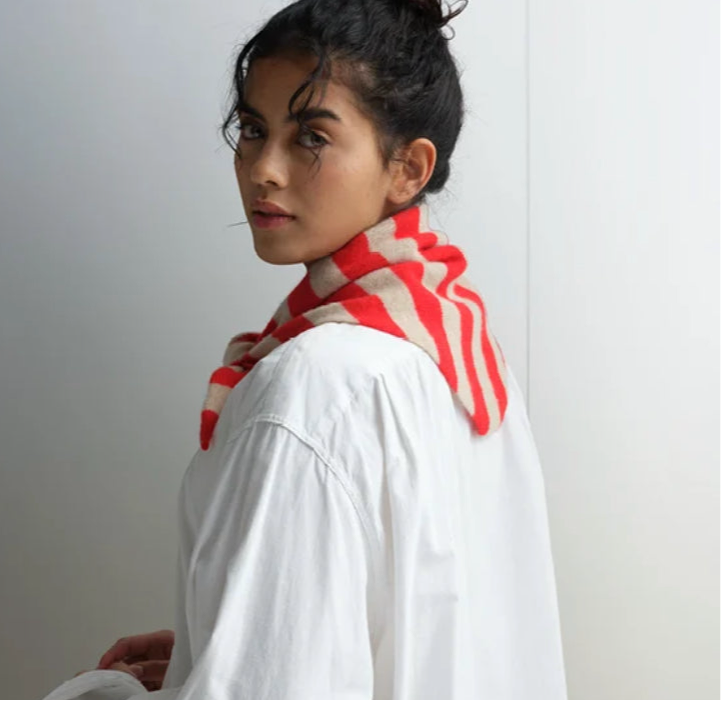 Striped Triangle Neckerchief - Jo Gordon - Poppy and Oatmeal