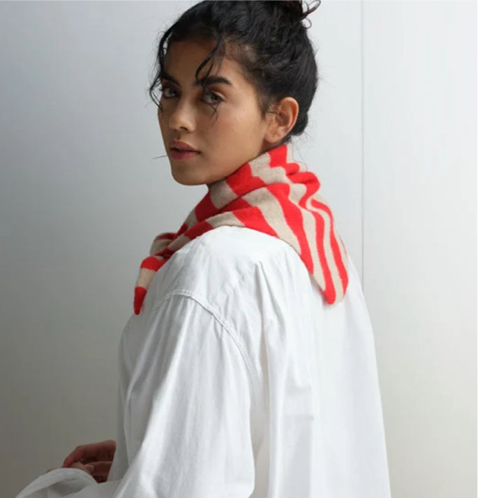 Striped Triangle Neckerchief - Jo Gordon - Poppy and Oatmeal