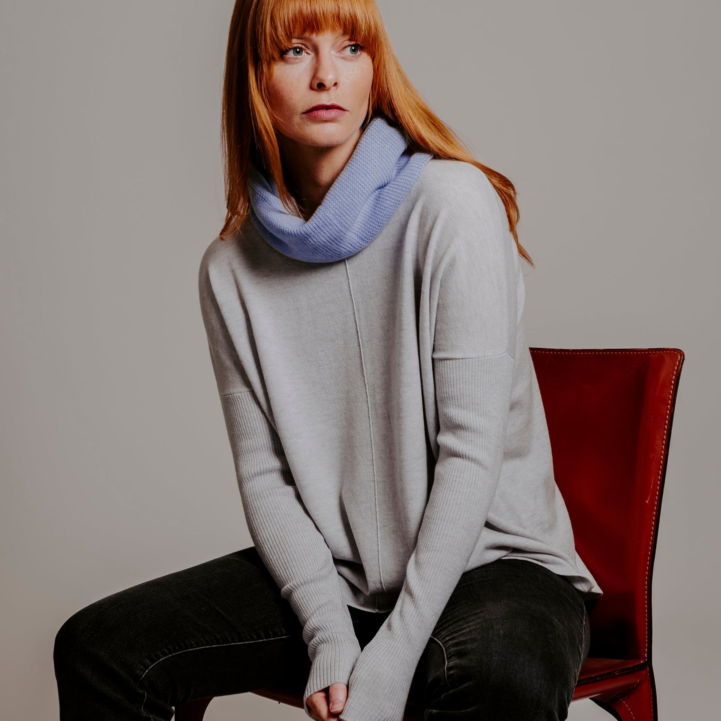 Bridge and Lord's Curved Hem Crew Pullover in Silver