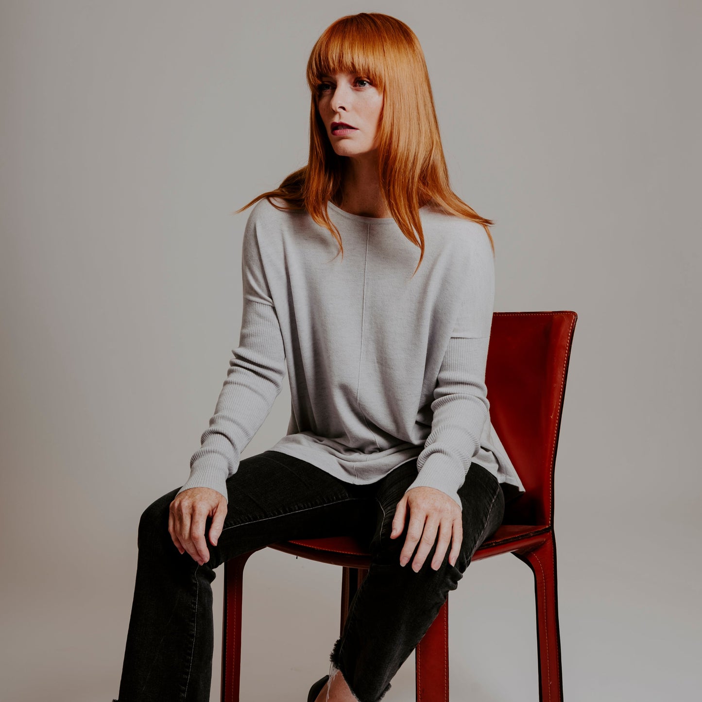 Bridge and Lord's Curved Hem Crew Pullover in Silver