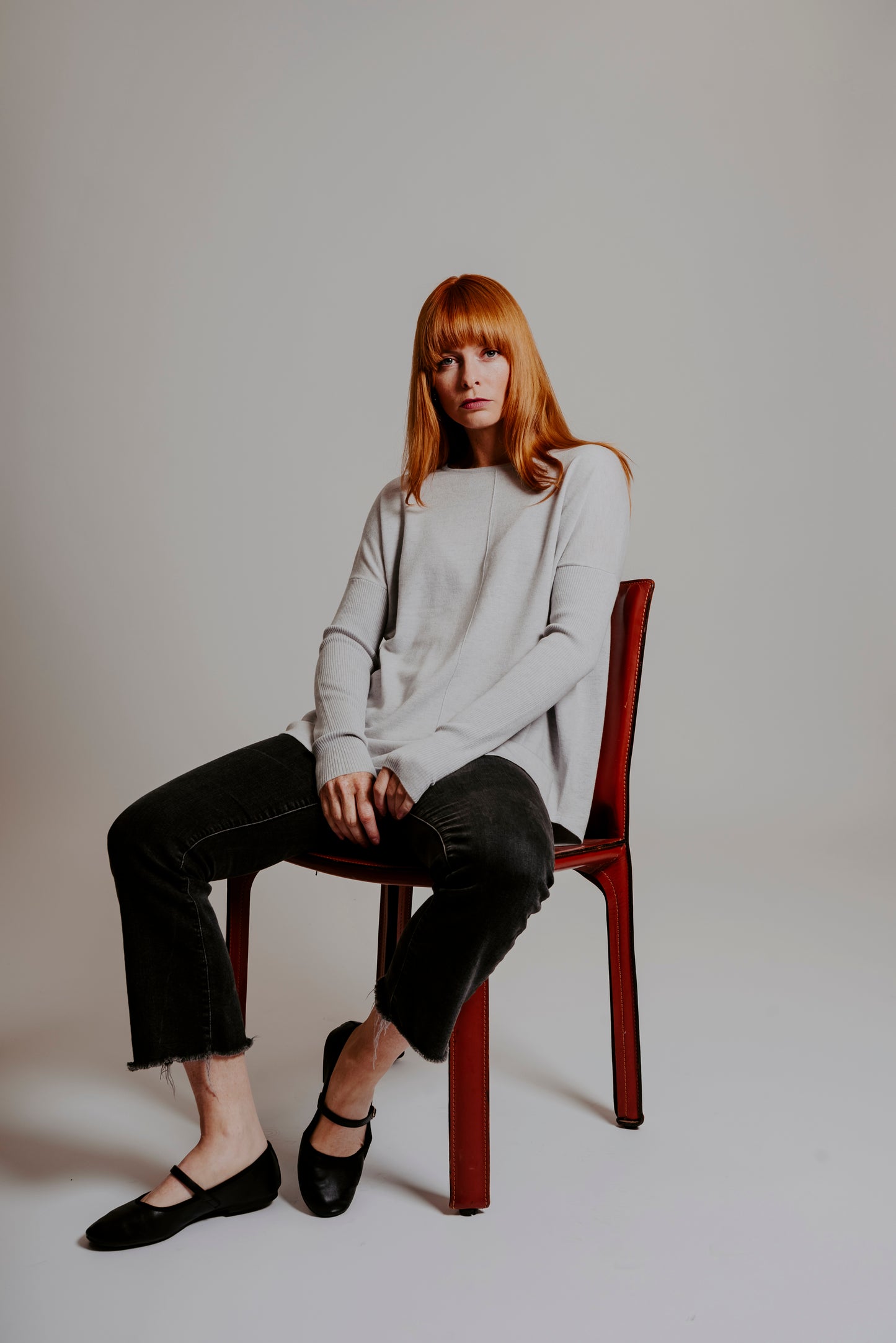 Bridge and Lord's Curved Hem Crew Pullover in Silver