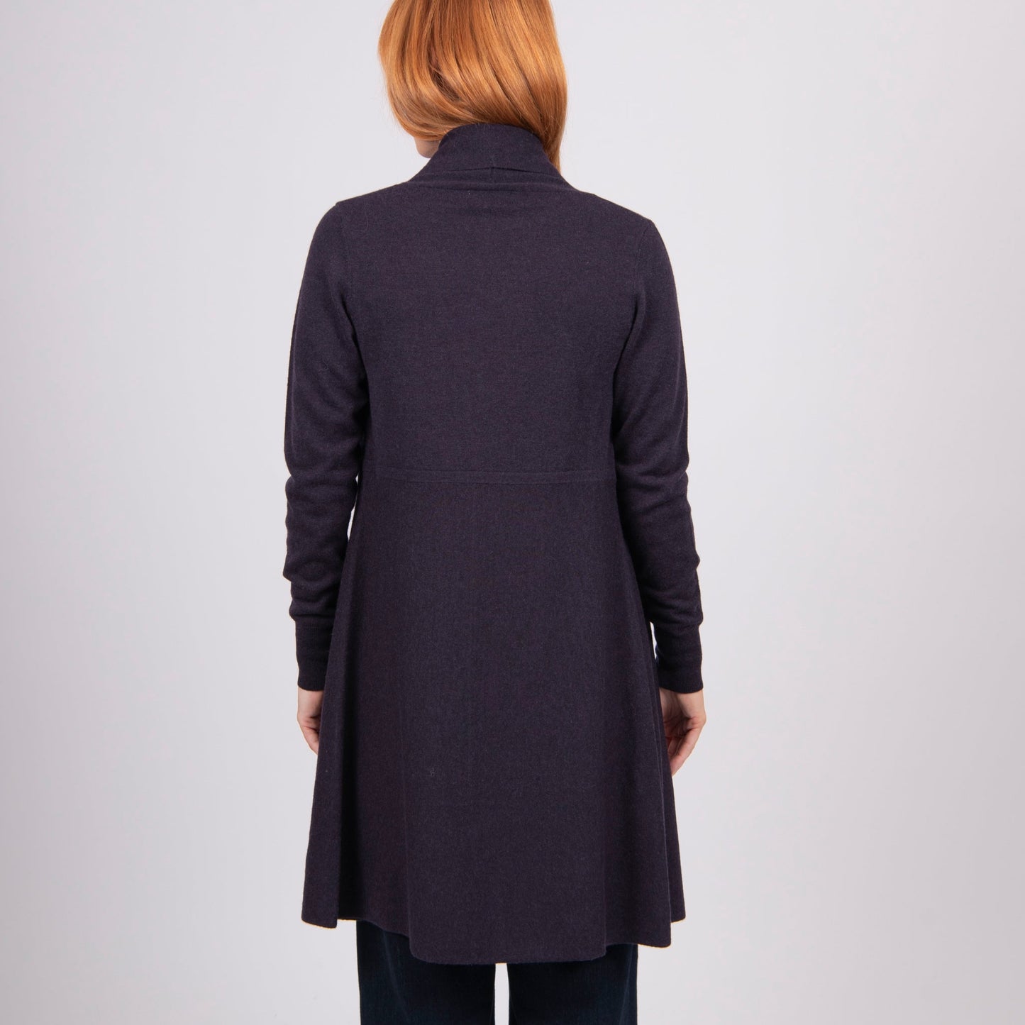 Bridge and Lord's Edge to Edge Cardigan in Plum for women, back view