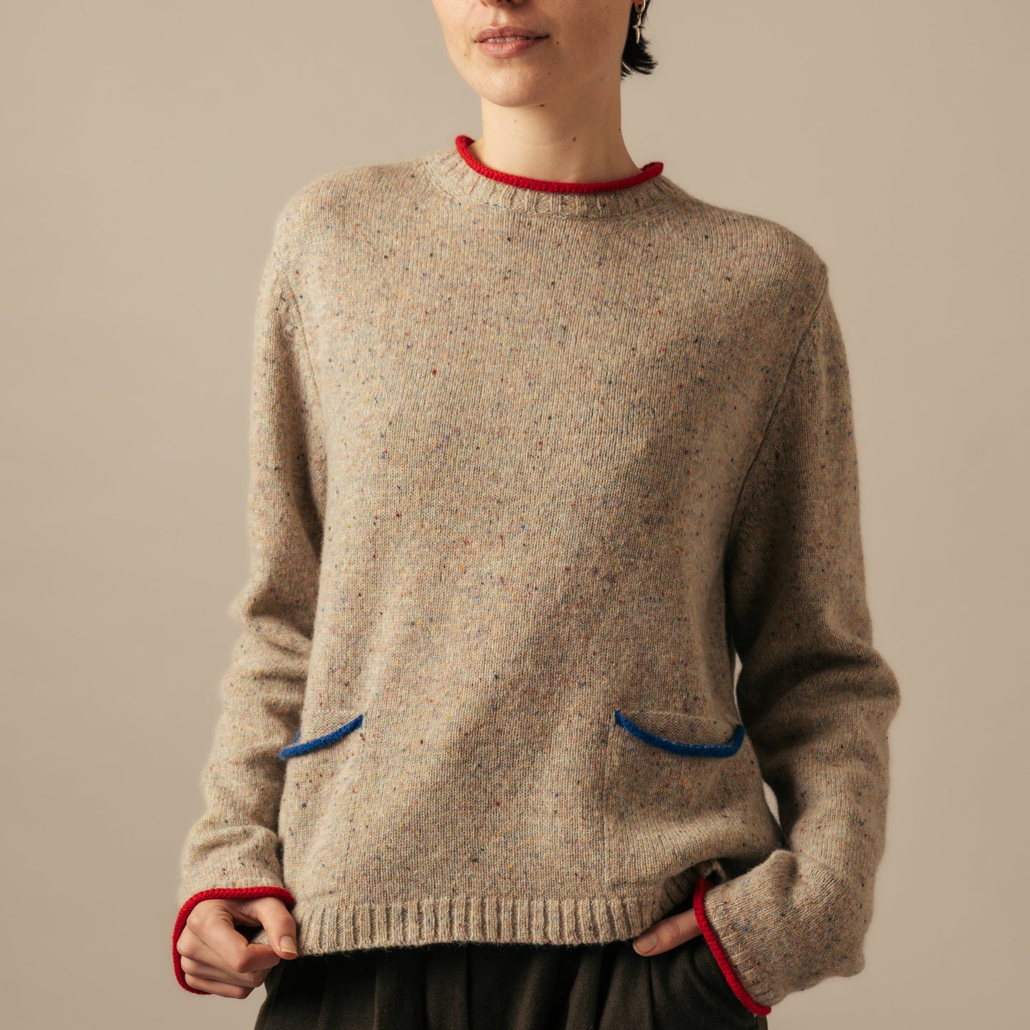 Eribe Tweed Nep Sweater in Sand. Quality Knitwear.