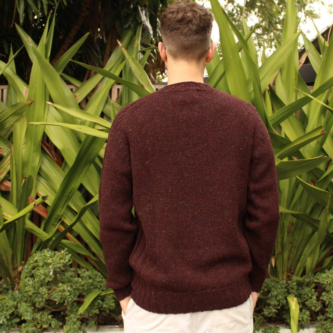Back of the men's Chunky Nep wool Sweater in Lewis by Harley of Scotland
