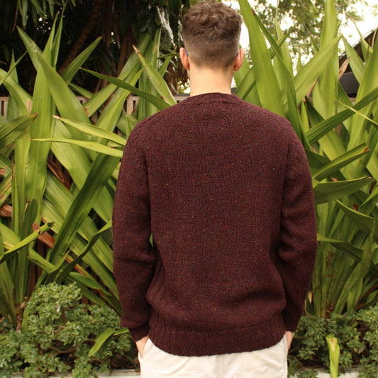 Back of the men's Chunky Nep wool Sweater in Lewis by Harley of Scotland