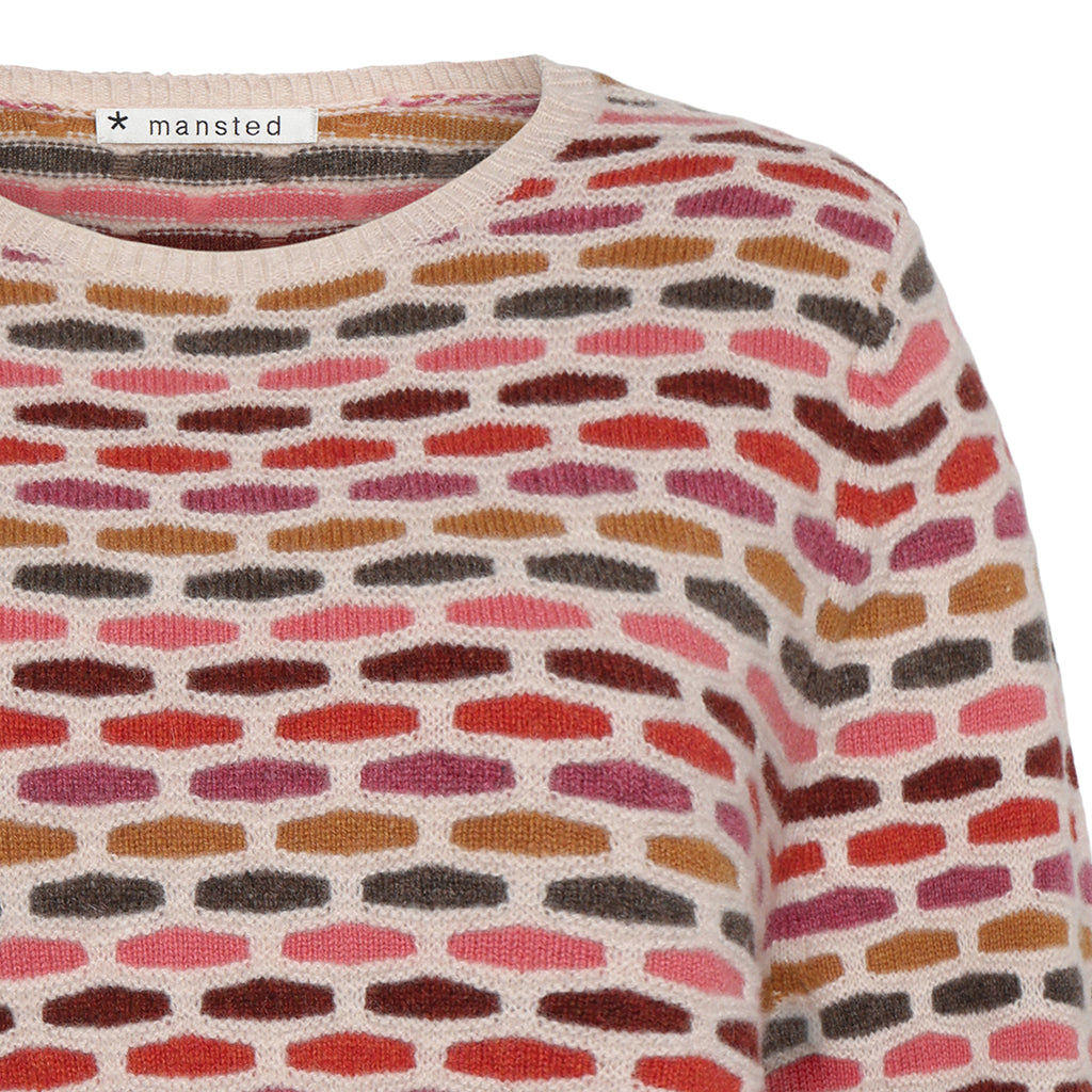 Detail of the Britt woollen sweater in Oat pink by Mansted