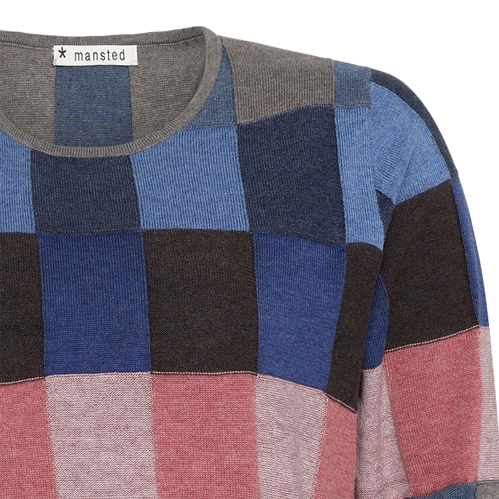 Detail of Lilith Top by Mansted in Soft Blue checks with pink