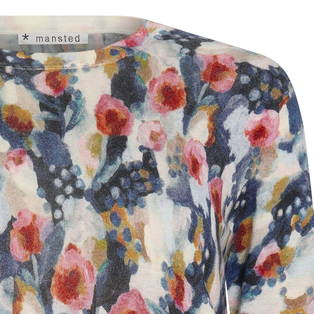 Detail of the watercolour Merle Top in Navy by Mansted