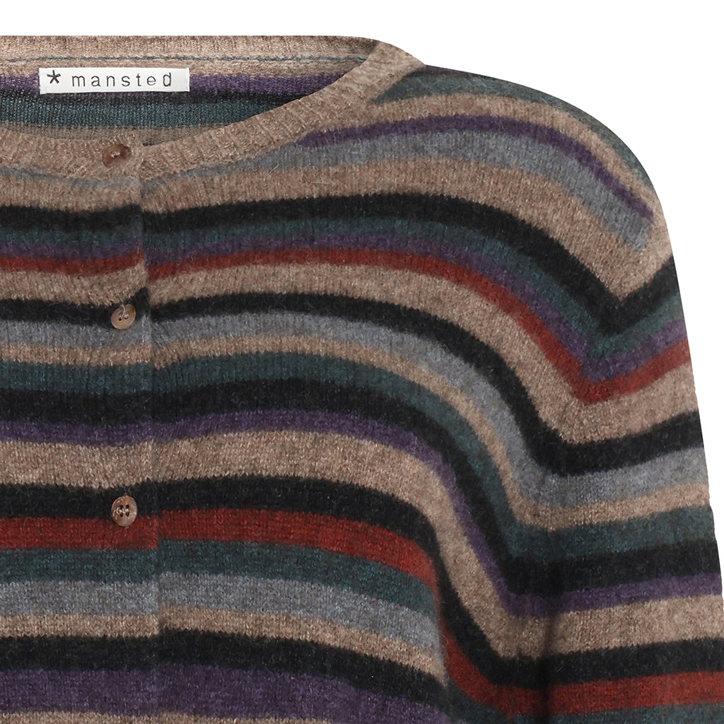 Detail of the Zemma striped cardigan in Mushroom by Mansted for women