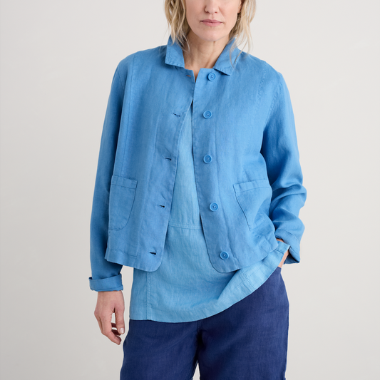 the Arame Linen Jacket by SEASALT for women in Clear Sky blue