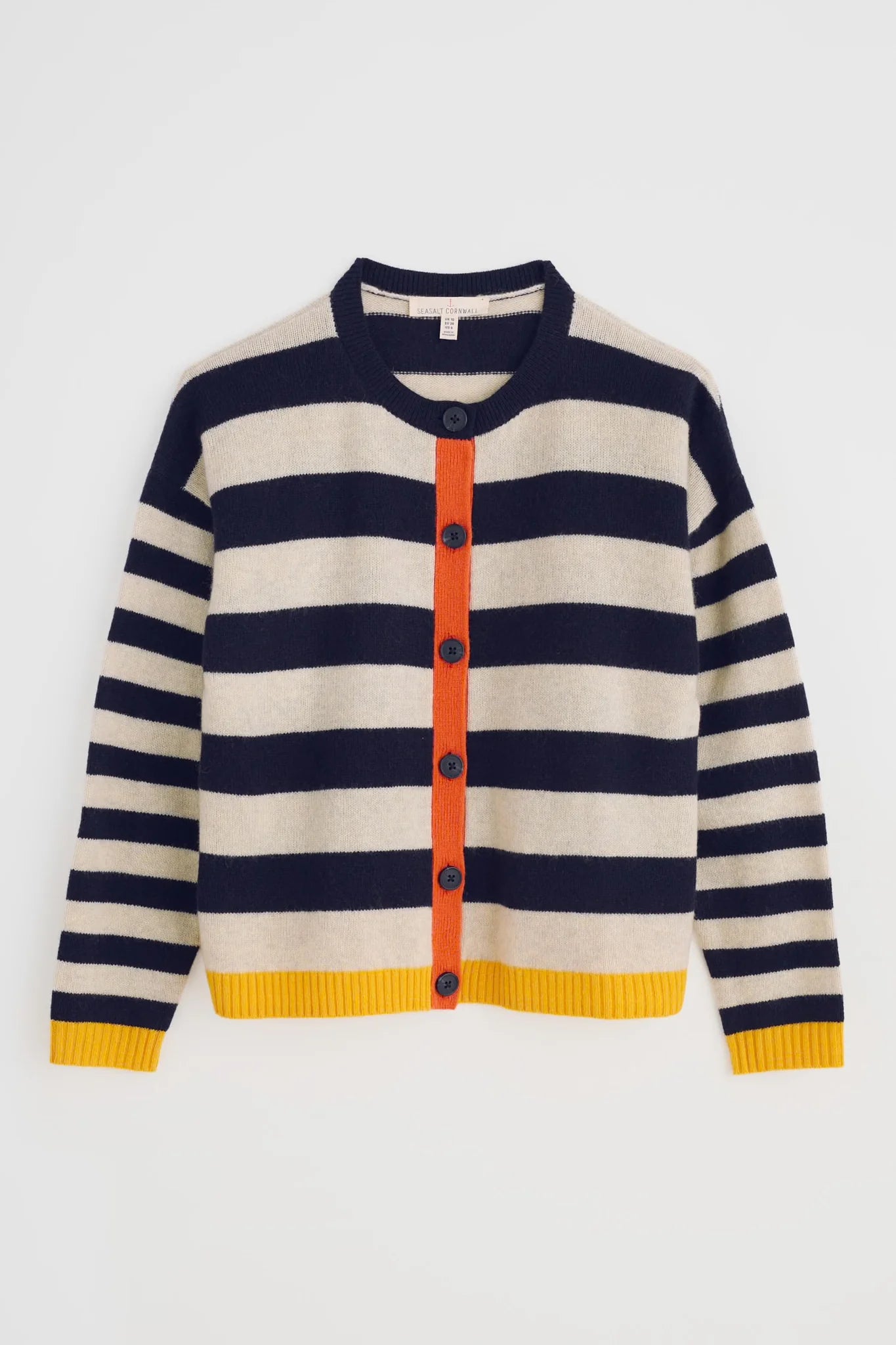 Flat lay of the Pinwheel Cardigan by SEASALT in Maritime navy