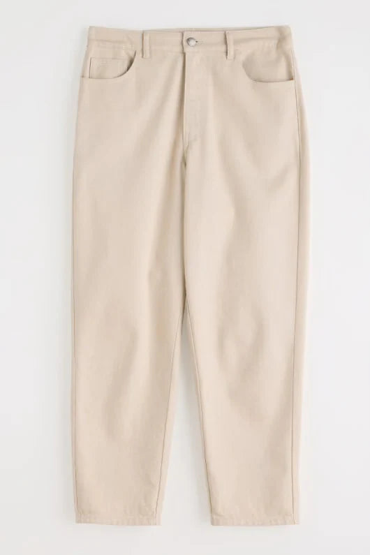 Flat lay of the Towan Barrel Jeans in Limestone by SEASALT