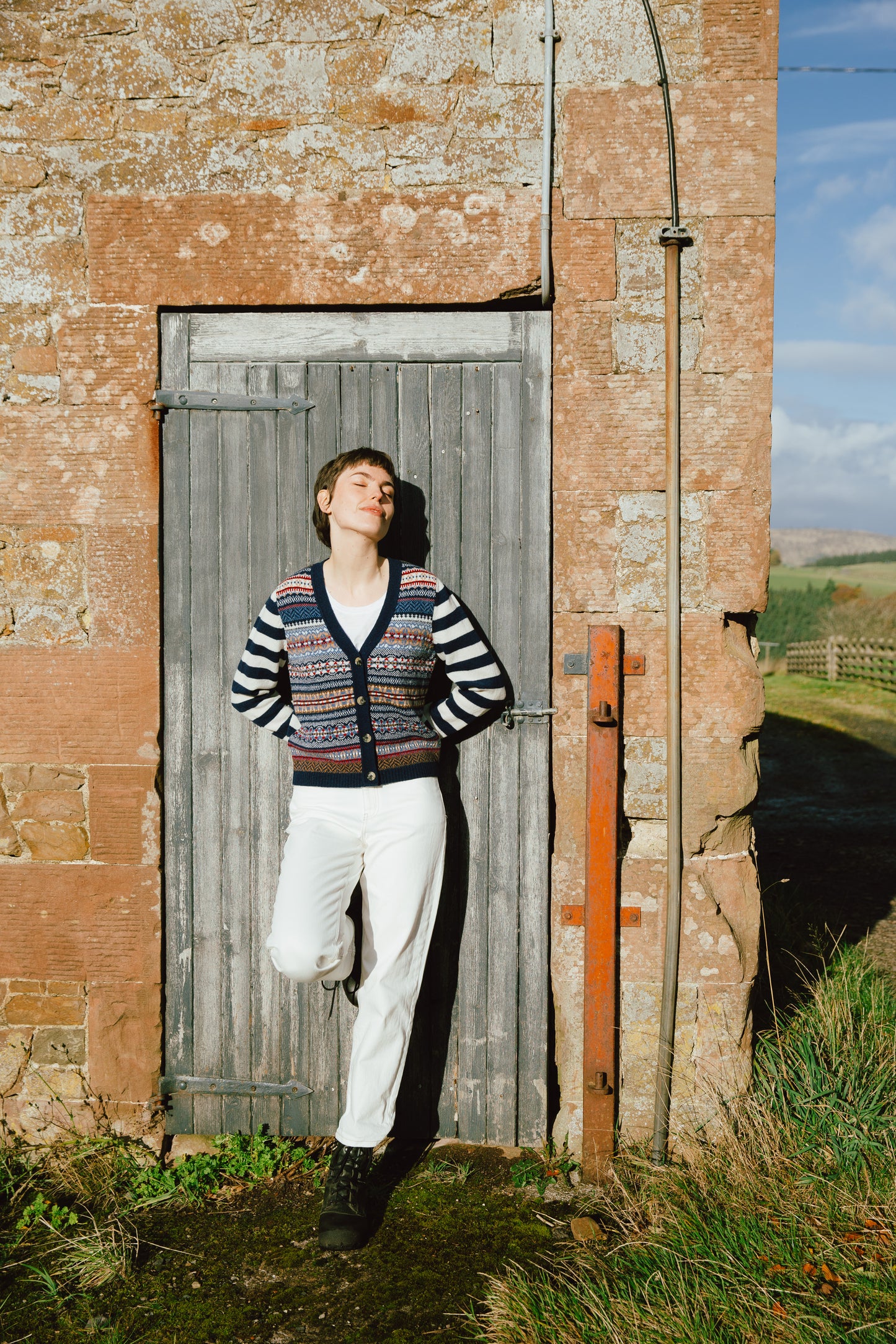 Eribé's Stobo Fair Isle Vee Neck Cardigan in Navy Reflection