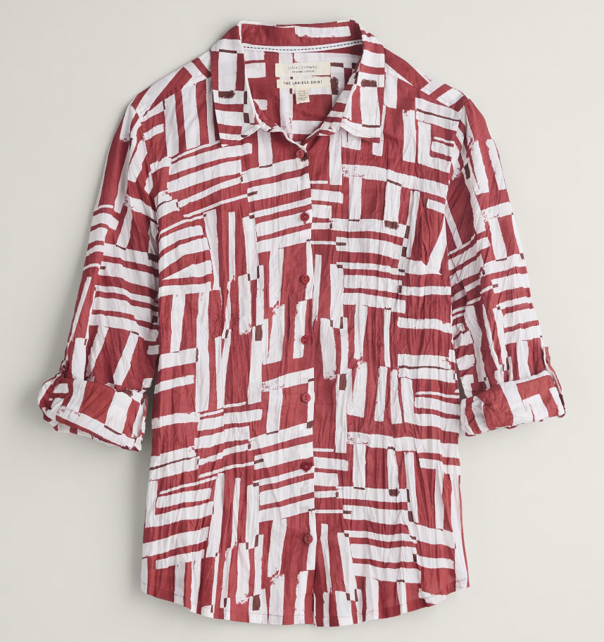 Flat lay of SEASALT's Larissa Shirt in Dune Fence Umber