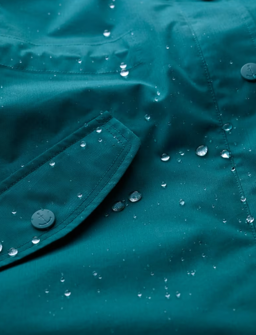 SEASALT's Plant Hunter Waterproof Parka Coat in Gust blue, close up of fabric