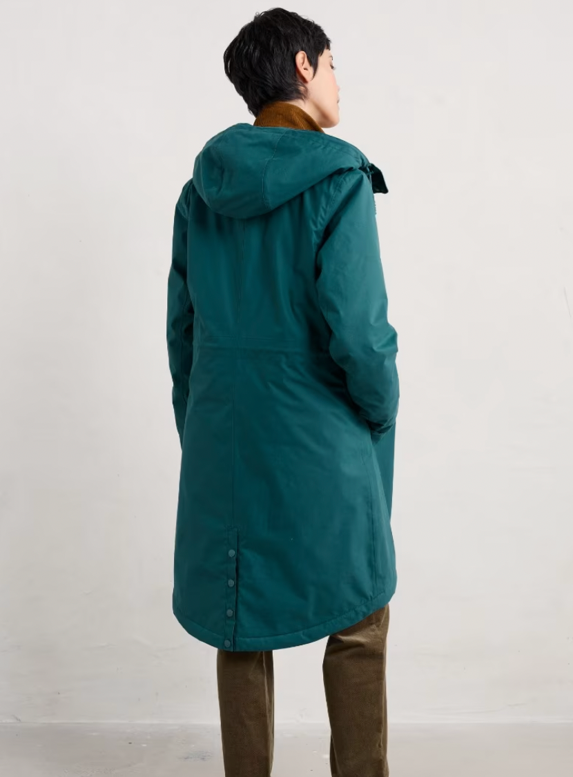 Back view of SEASALT's Plant Hunter Waterproof Parka Coat in Gust blue