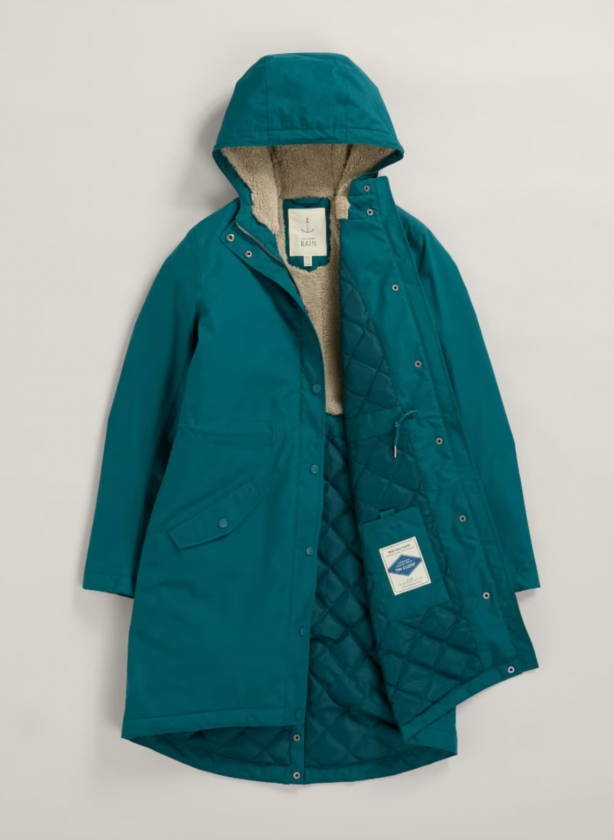 SEASALT's Plant Hunter Waterproof Parka Coat in Gust blue with lining