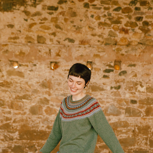 Eribé's Alpine Sweater in Braemar, best of Scottish Fair Isle knitwear