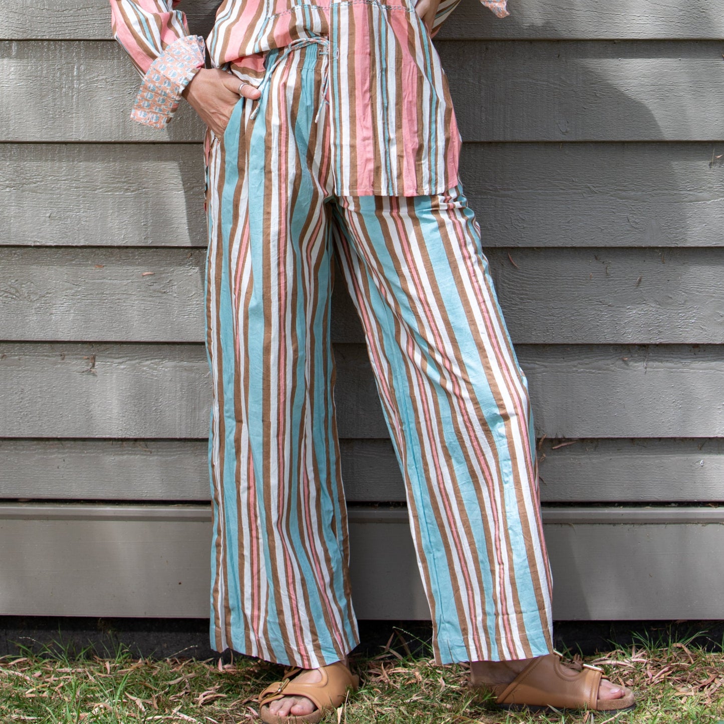 Mandalay Designs Palazzo pants in Wedgewood stripe