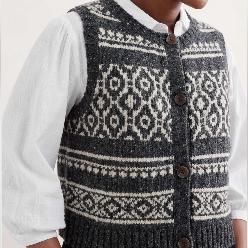 SEASALT's Castwork Vest in Shingle Bar Onyx Aran