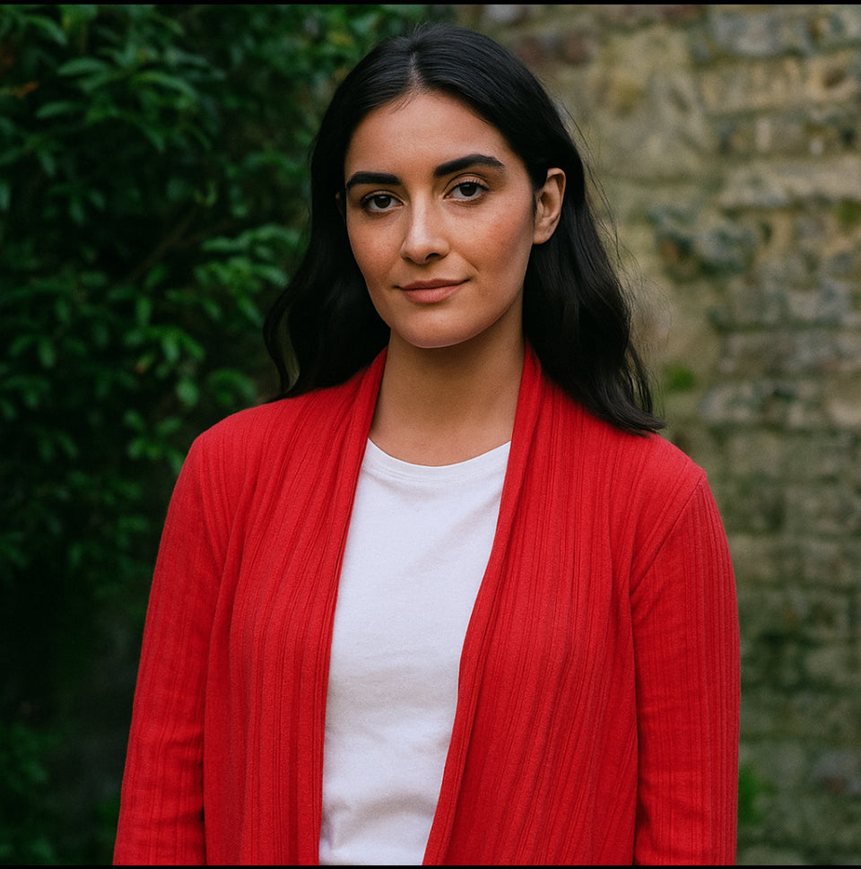 NOK by Charlotte Mansted Zuki cardigan in red.