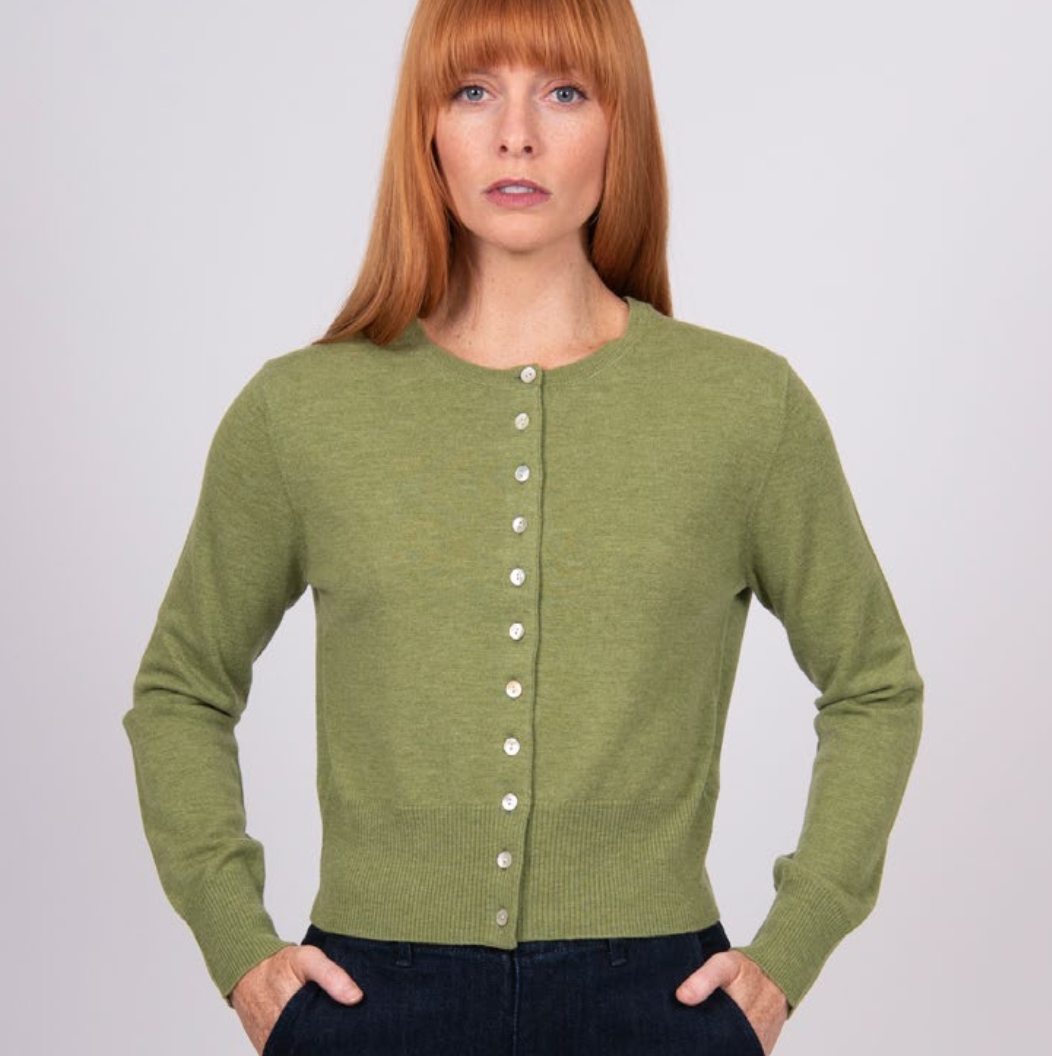 Bridge and Lord's Cropped Cardigan in Wasabi green