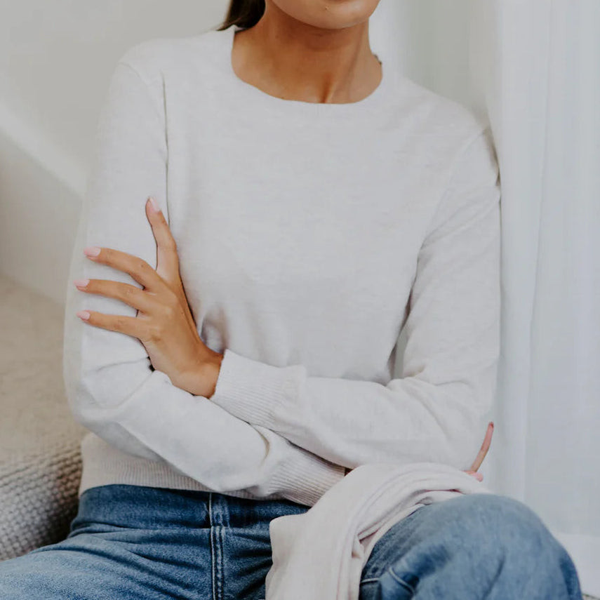 Bridge and Lord crew jumper in Linen or ecru