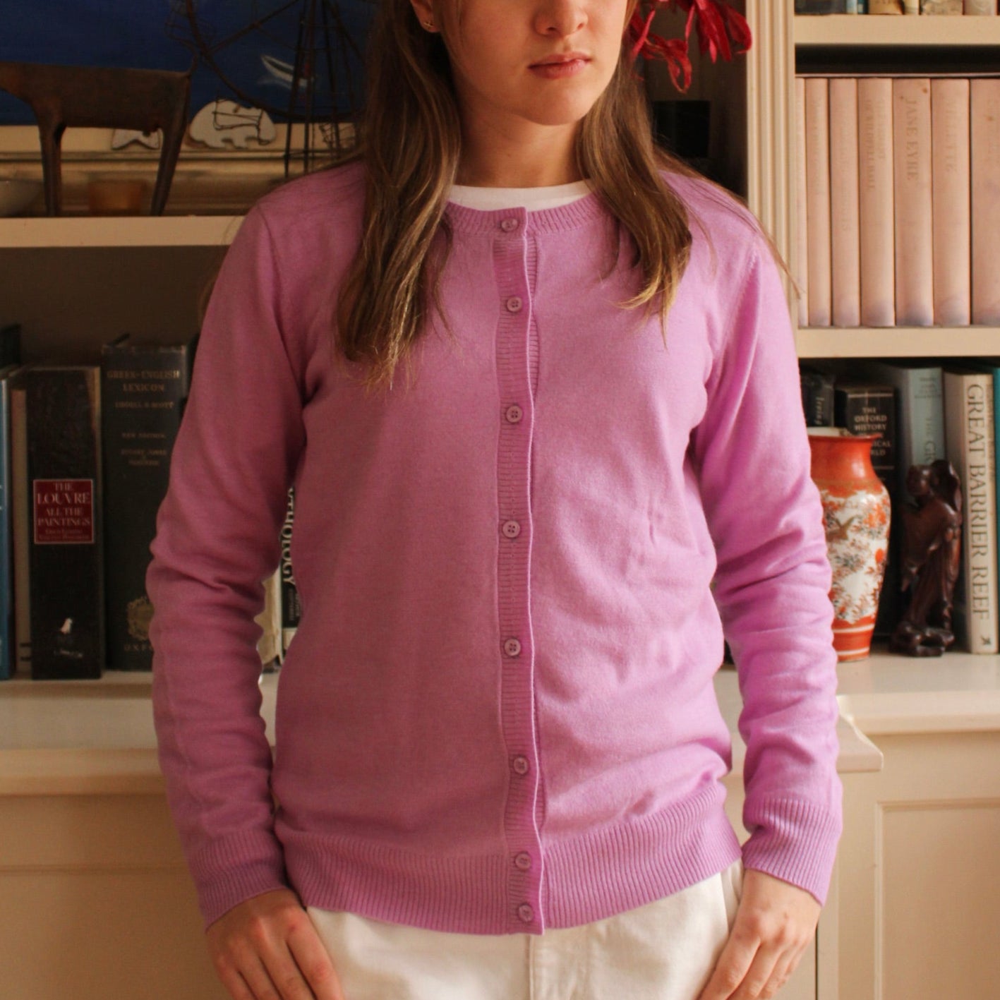 Bridge and lord crew cardigan in lilac
