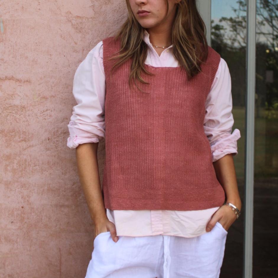 Bridge and Lord back Buttoned Vest in terracotta.