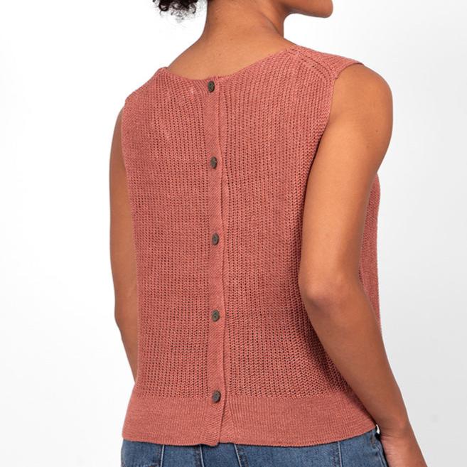Bridge and Lord linen knit sleeveless top in terracotta.