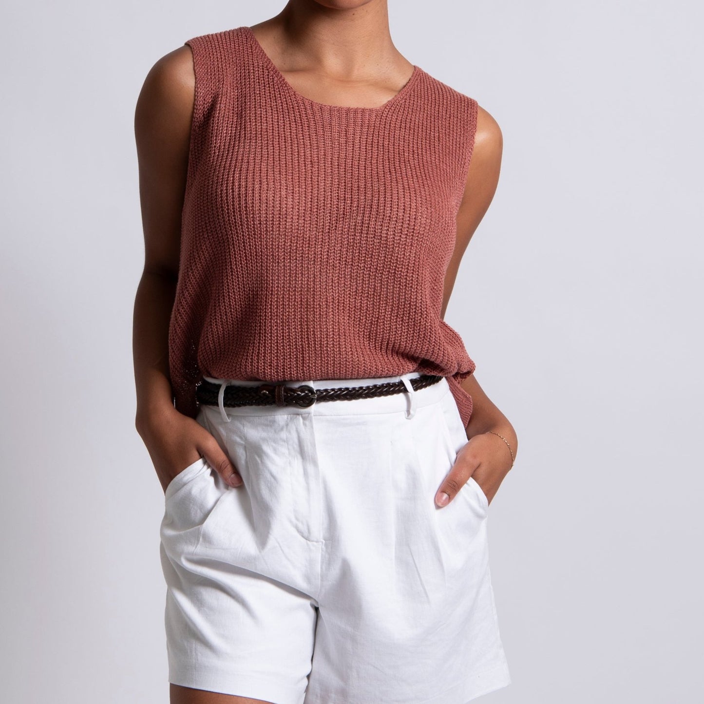 Sleeveless top, linen knit from Bridge and Lord.
