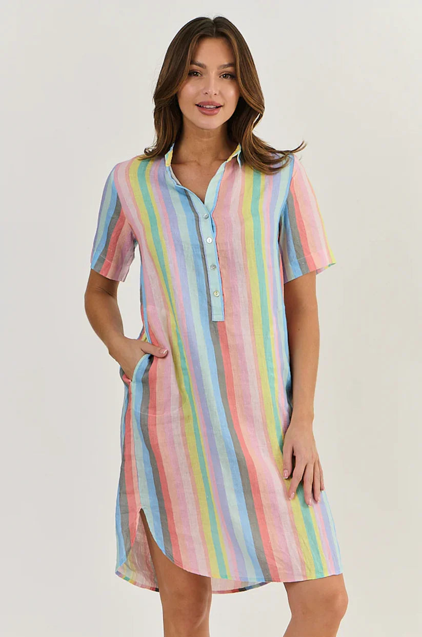 Women's shirtdress in linen stripe from Enveloppe.