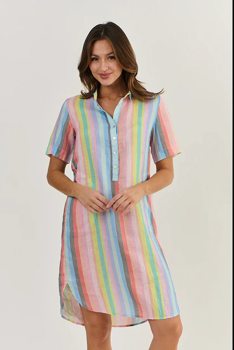 Enveloppe french linen stripe dress Paradis.