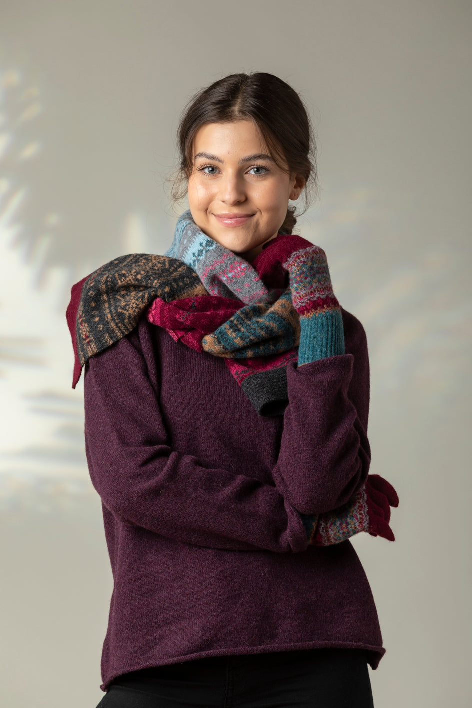 Scottish Knitwear Eribe's Alloa Fair Isle Scarf in Velvet