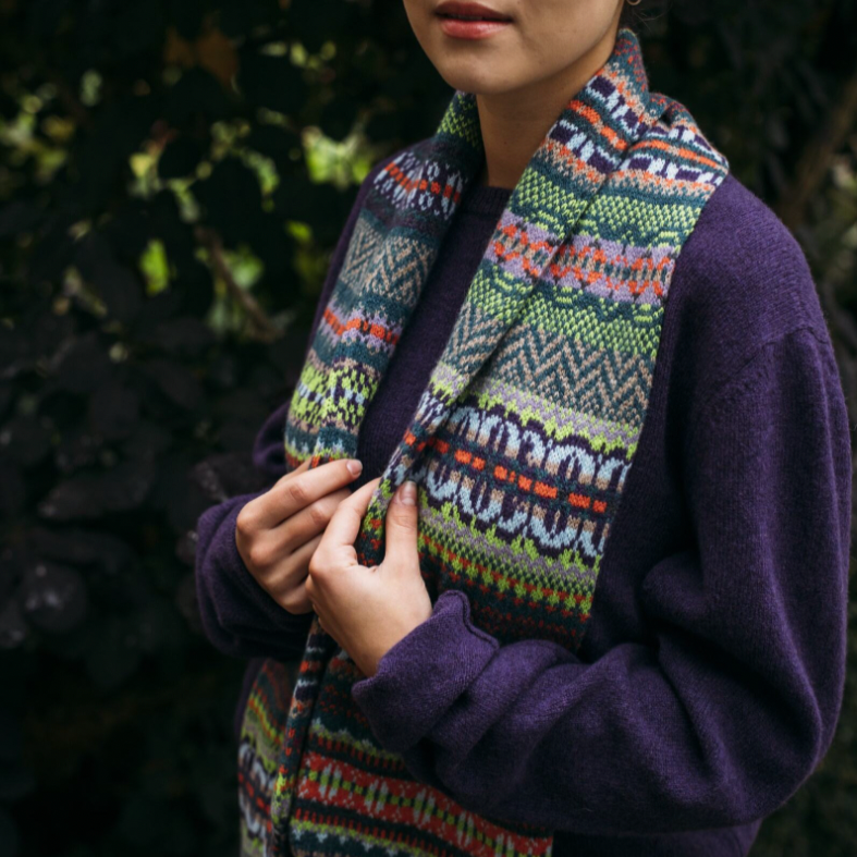 Eribé's Pioneer fair isle scarf in Limelight. Merino available Australia ans New Zealand.
