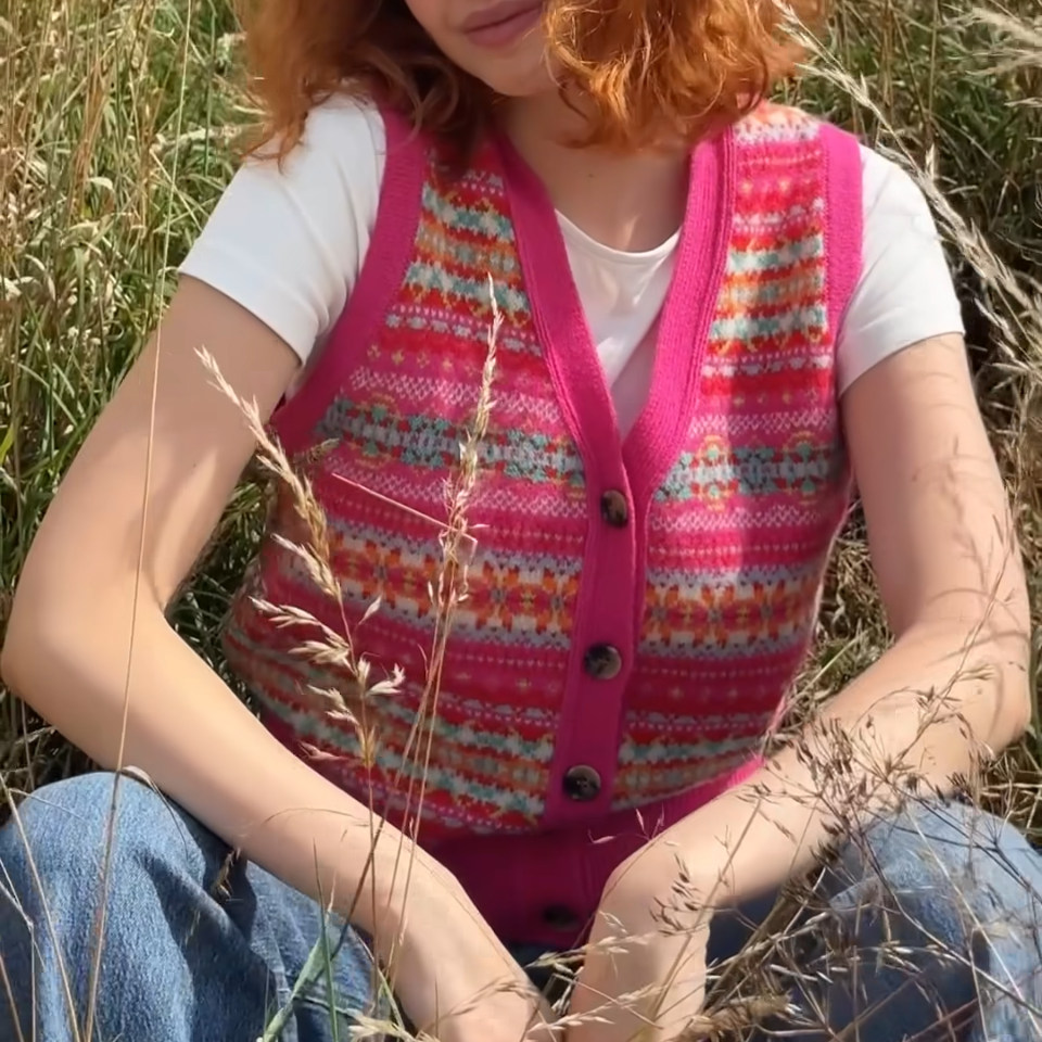 Fairisle waistcoat vest in pink
