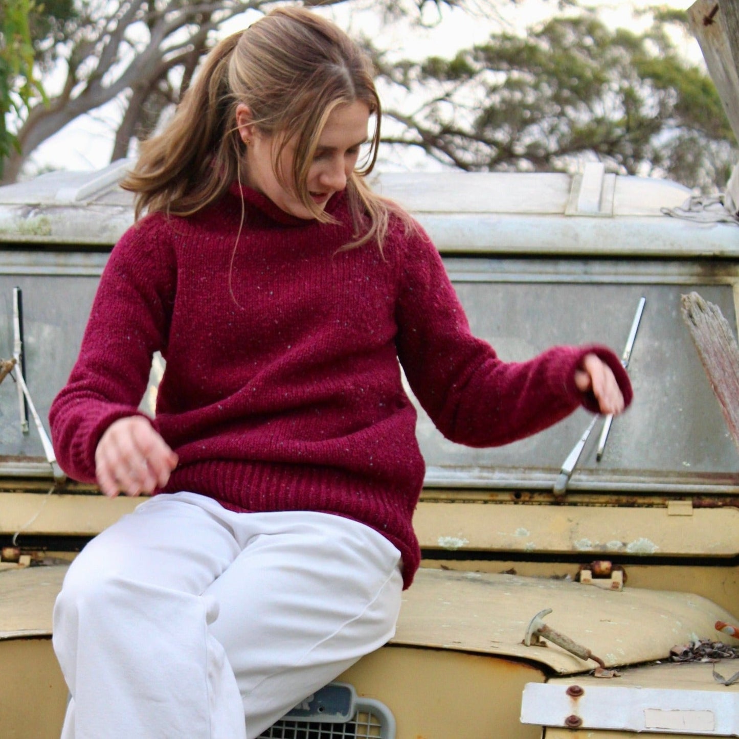 Fisherman Out of Ireland Turtle Neck Jumper in Berry