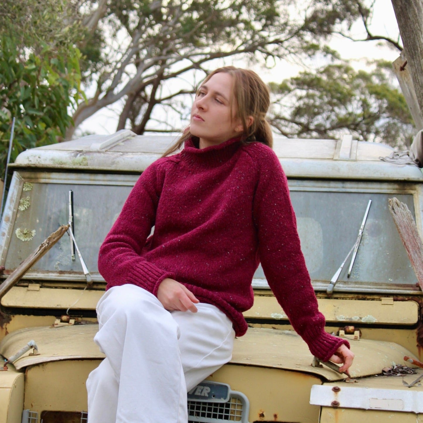 Fisherman Out of Ireland Turtle Neck Jumper in Berry