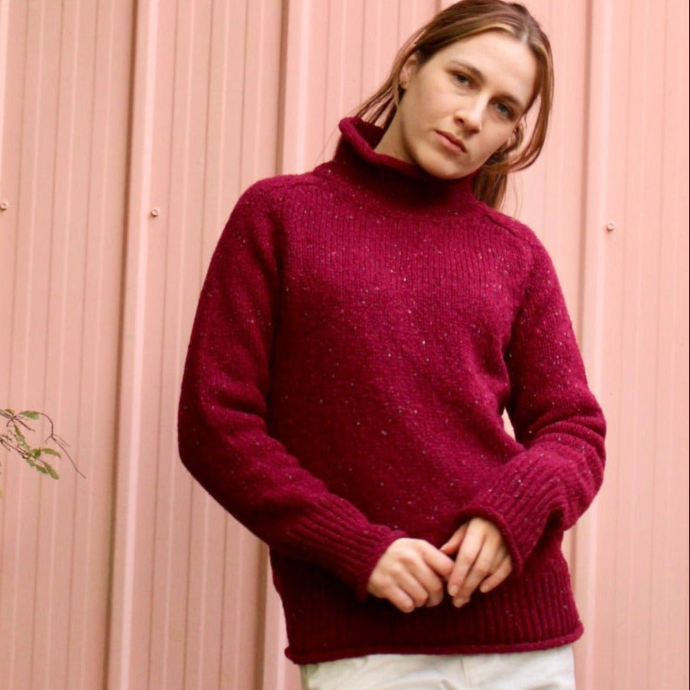 Fisherman Out of Ireland Turtle Neck Jumper in Berry