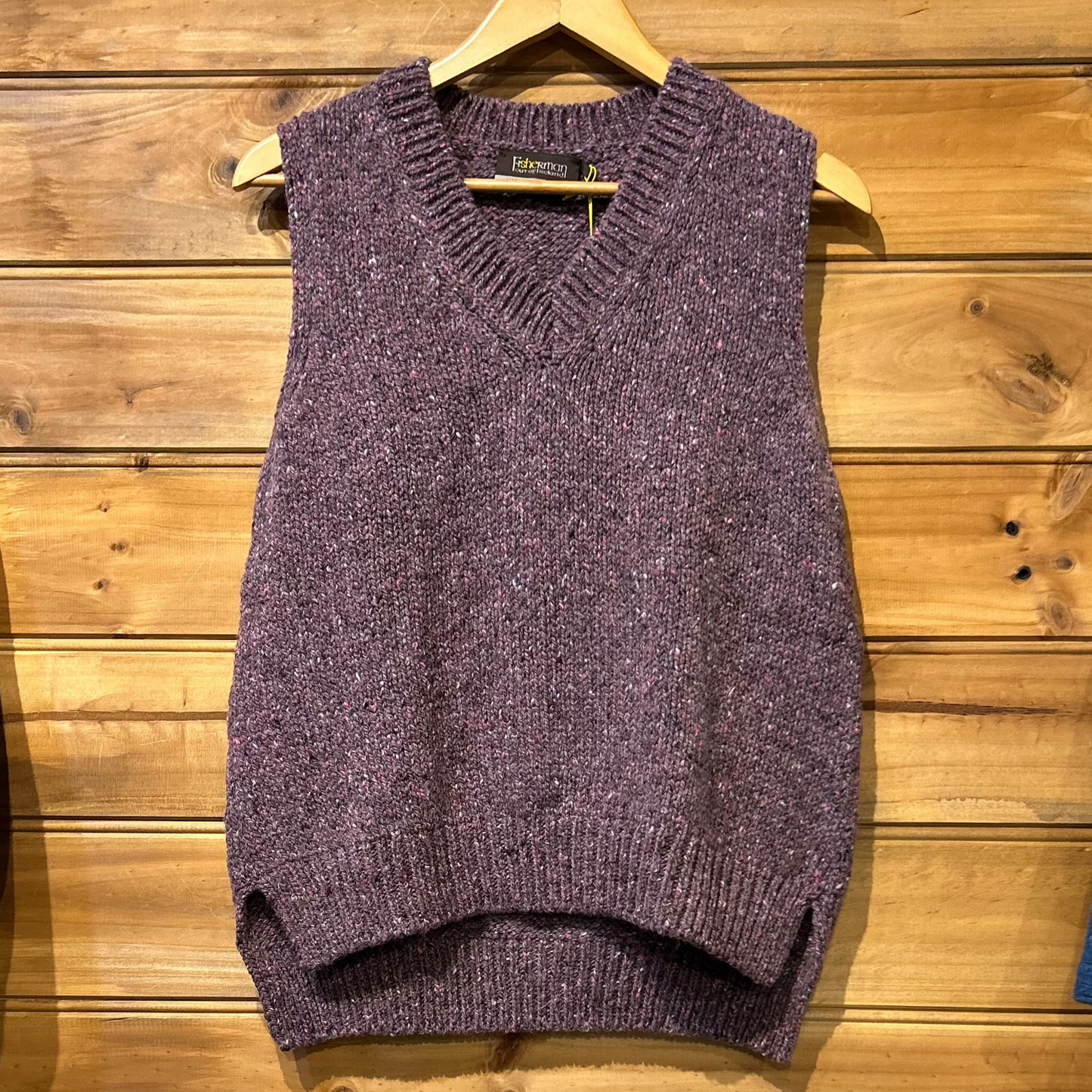 Mauve womens vest chunky. Fisherman out of Ireland.