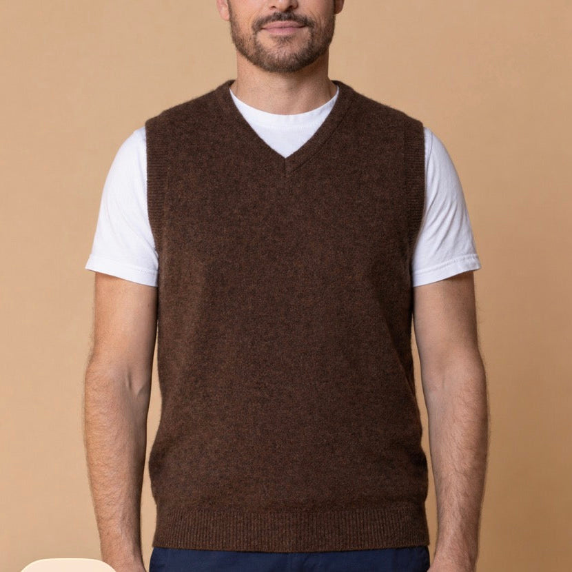 Possum men’s vest in reddish brown.