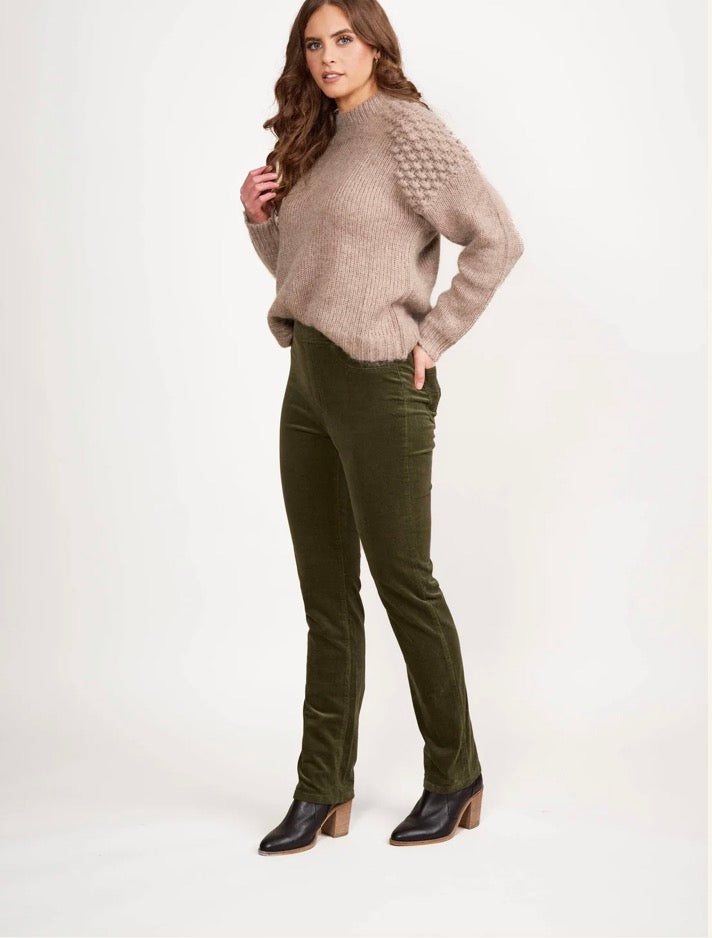 Vassalli - Pull On Cord Trousers - Deep Sage