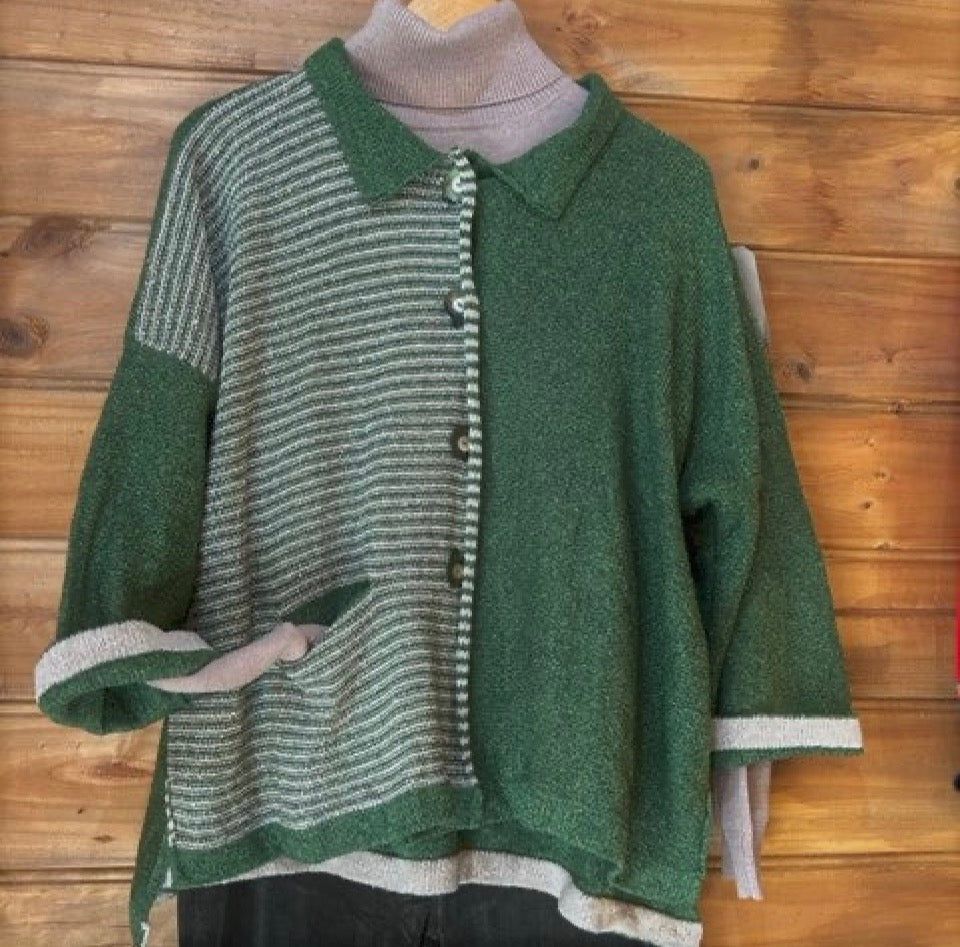 Orkney Knit - Aretha Stripe Jacket - Greengage/Shingle